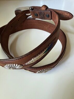 Brown Genuine Leather Tony Lama Western Stitched Belt with Silver Conchos